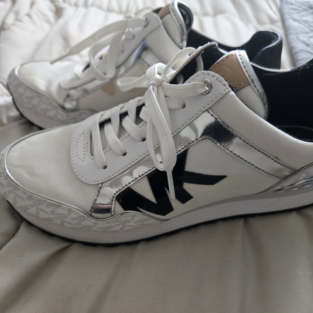 Michael Kors White & Silver MK Logo Sneakers